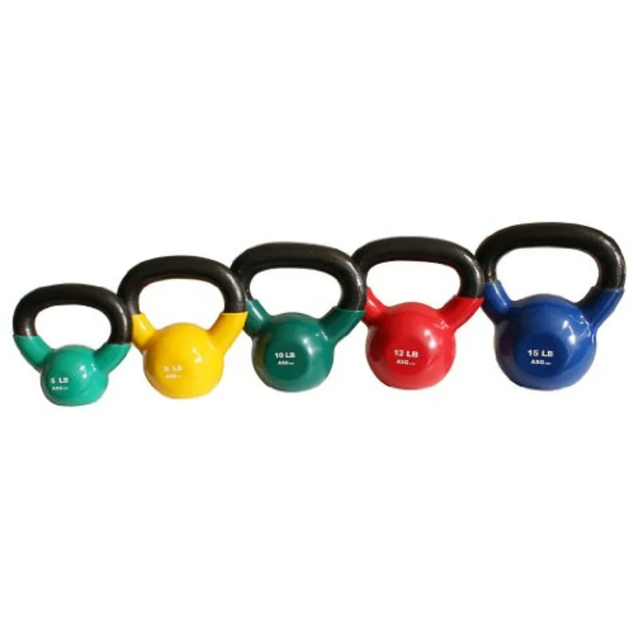Vinyl Kettlebell Set- 5, 8, 10, 12, 15 Lbs Great Gift.