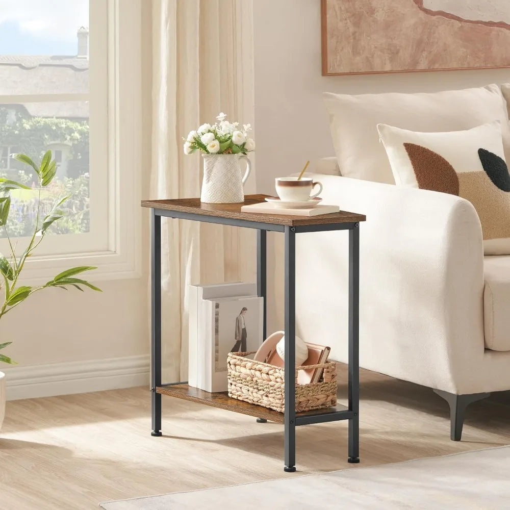 HOOBRO Wedge End Table, Recliner Wedge Side Table with Storage, Industrial Triangle Accent Table for Small Space, Corner, Living