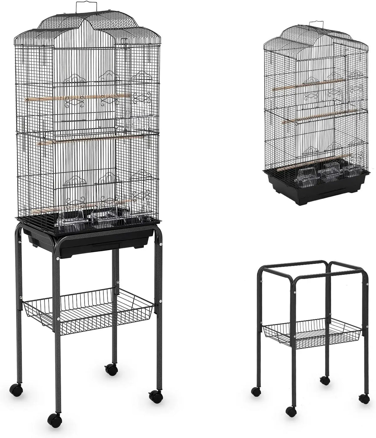 Tacleekii 60" Large Bird Cage with Play Top and Rolling Stand Multi-Level Metal Flight Cage Storage Shelf Removable Tray Feeding Bowls & Perches, Easy-Clean Aviary for Parakeets, Cockatiels