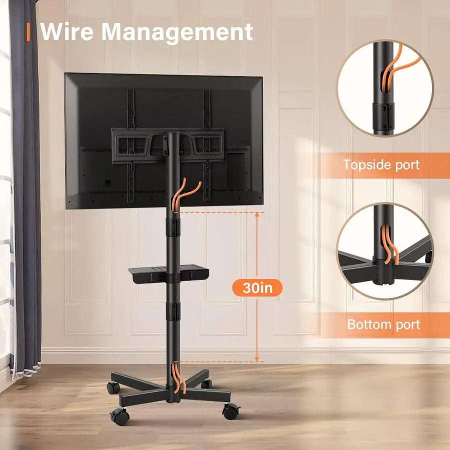 Mobile TV Cart for 23 to 65 inch LCD LED Flat Screen Curved TVs Floor TV Stand on Wheels with Height Adjustable Shelf Max VESA 4