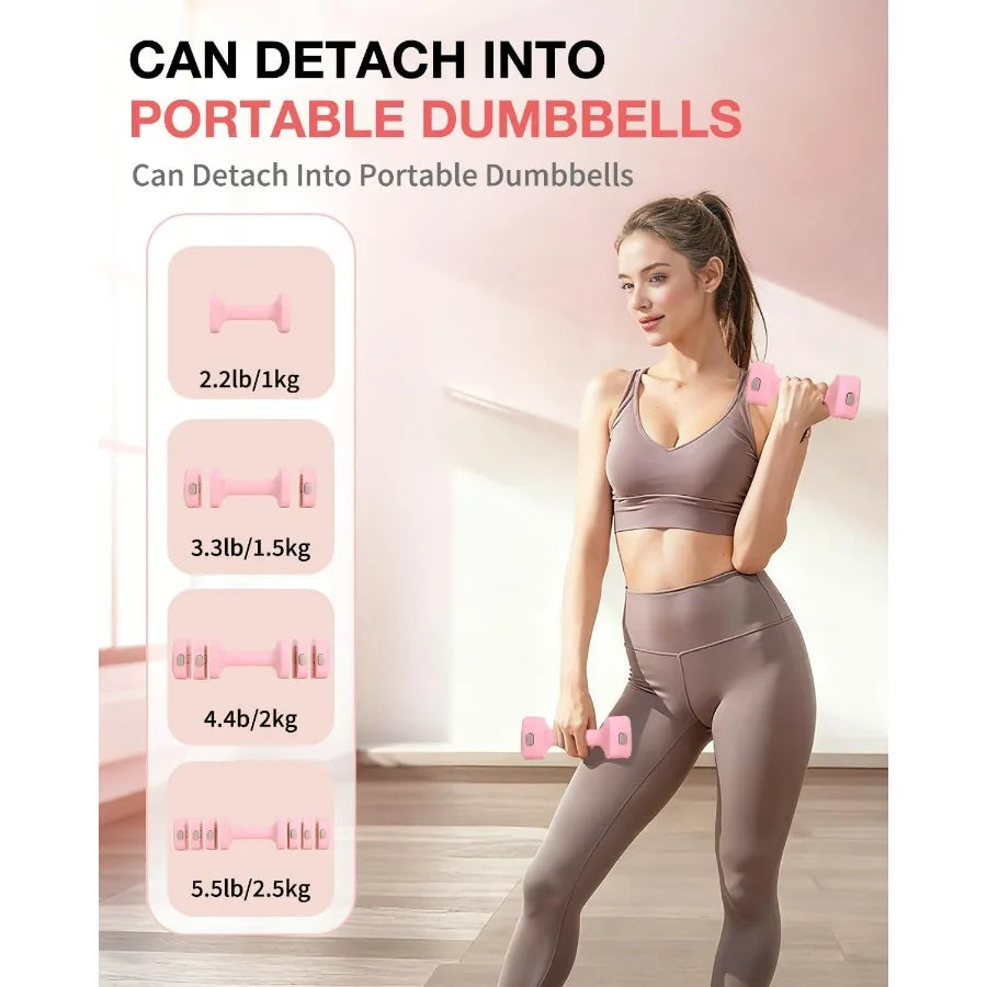 Adjustable Kettlebell Set with Wrist Straps, 4-in-1 Free Weight Adjustable Dumbbells Set for Women 9 Weights from 0.55LB to 12.1