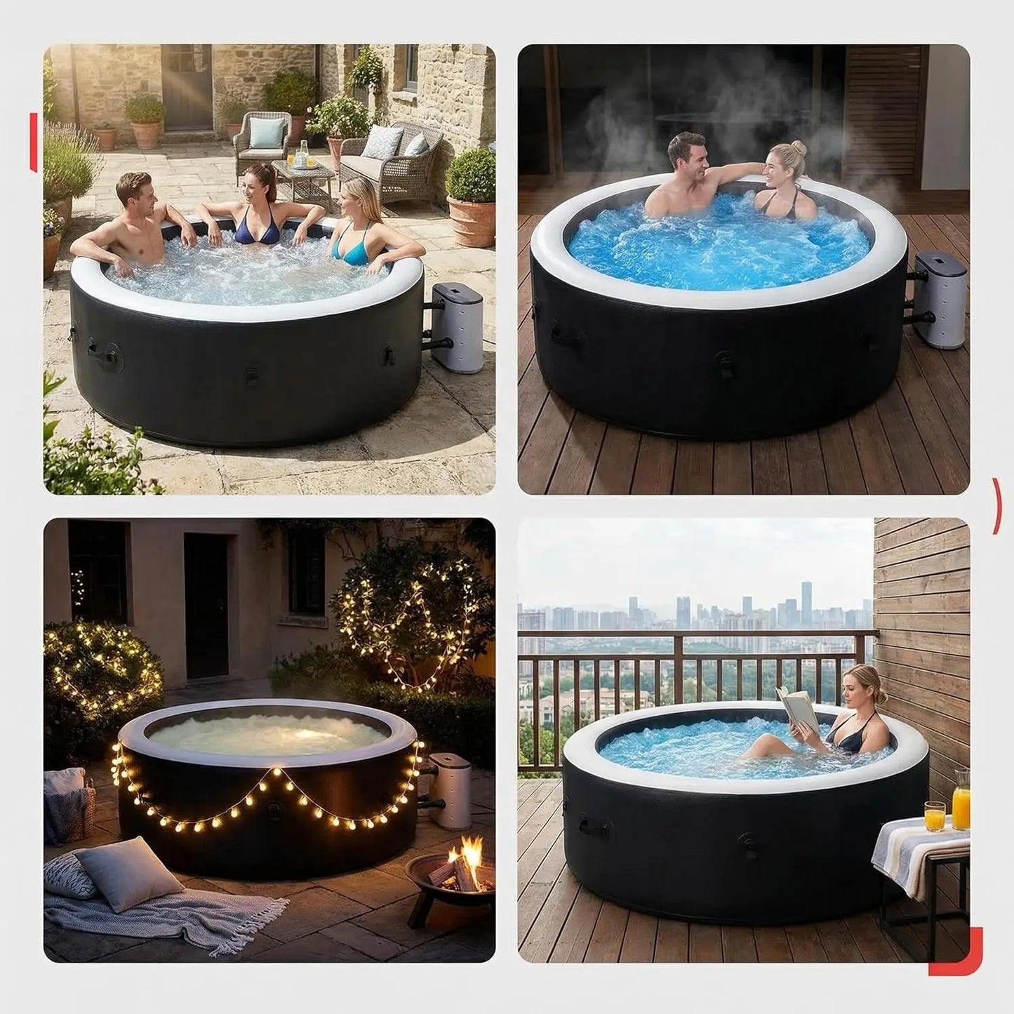 Inflatable Hot Tub Spa with 170 Jets 6 8 Person Large Outdoor Blow Up Hot Tub Durable PVC Materials 82 5x28 Inch