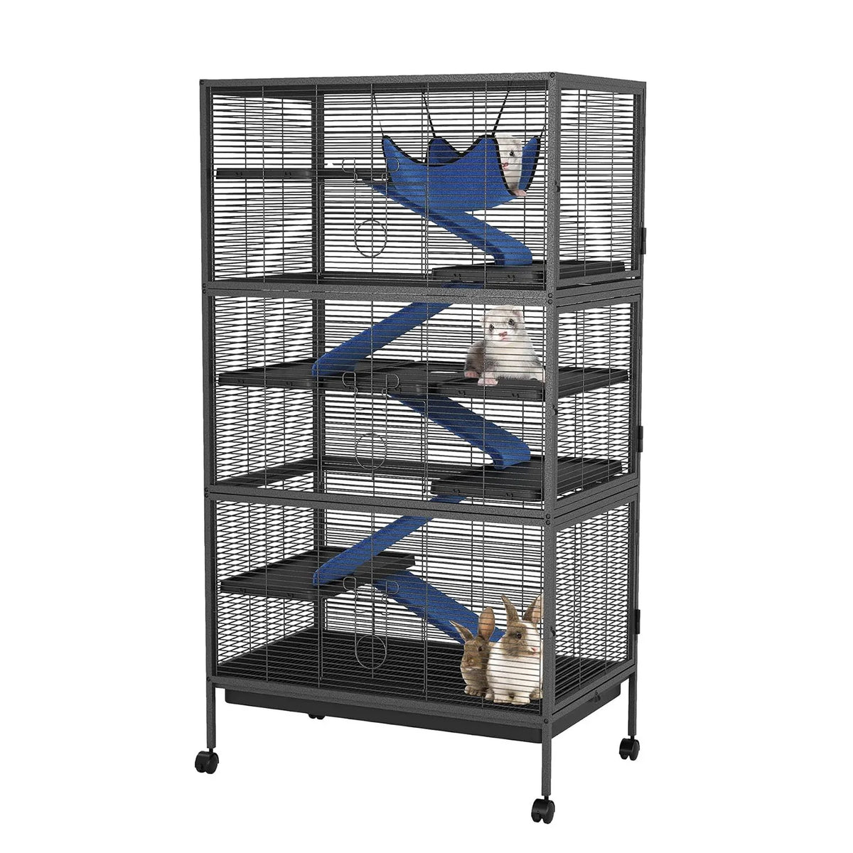 59in Tall Ferret Cage 6 Tier Small Animal Habitat with Hammock Fleece Ramps Rolling Wheels Removable Tray Multi Level Metal Cage for Chinchilla Sugar Glider and Small Pets
