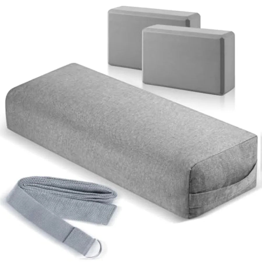 4 Pcs Yoga Bolster Pillows Blocks with Strap Set Comfortable Meditation Pillow with Carry Handle for Restorative Non Slip Reusa
