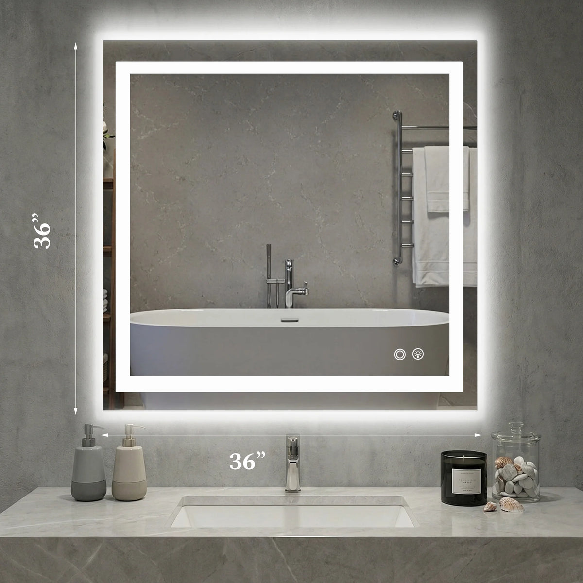 MCQ Rectangle LED Bathroom Mirror with Lights Tempered Glass Makeup Memory Function Dimmable Anti-Fog Front Lit Backlit Lighted Modern Vanity Mirror for Home Bedroom