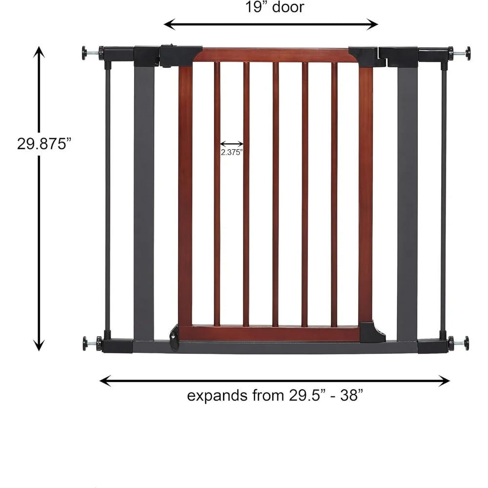 29-Inch Adjustable Pet Gate with Wood Door, Expands to 38 Inches Wide for Secure Home Use
