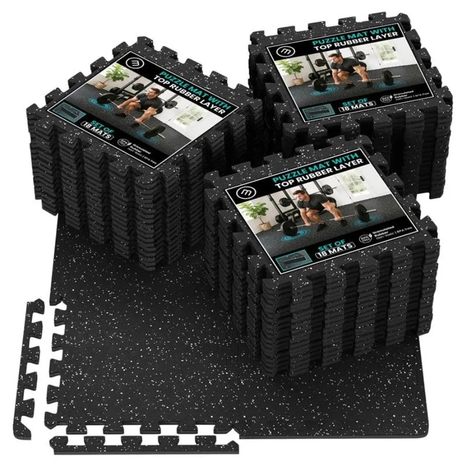 Gym Mats Set - 18 pcs EVA Interlocking Foam Floor Tiles 12.6"x12.6"x0.4" 18sqft Protective Gym Flooring Sports Home Workout Exe