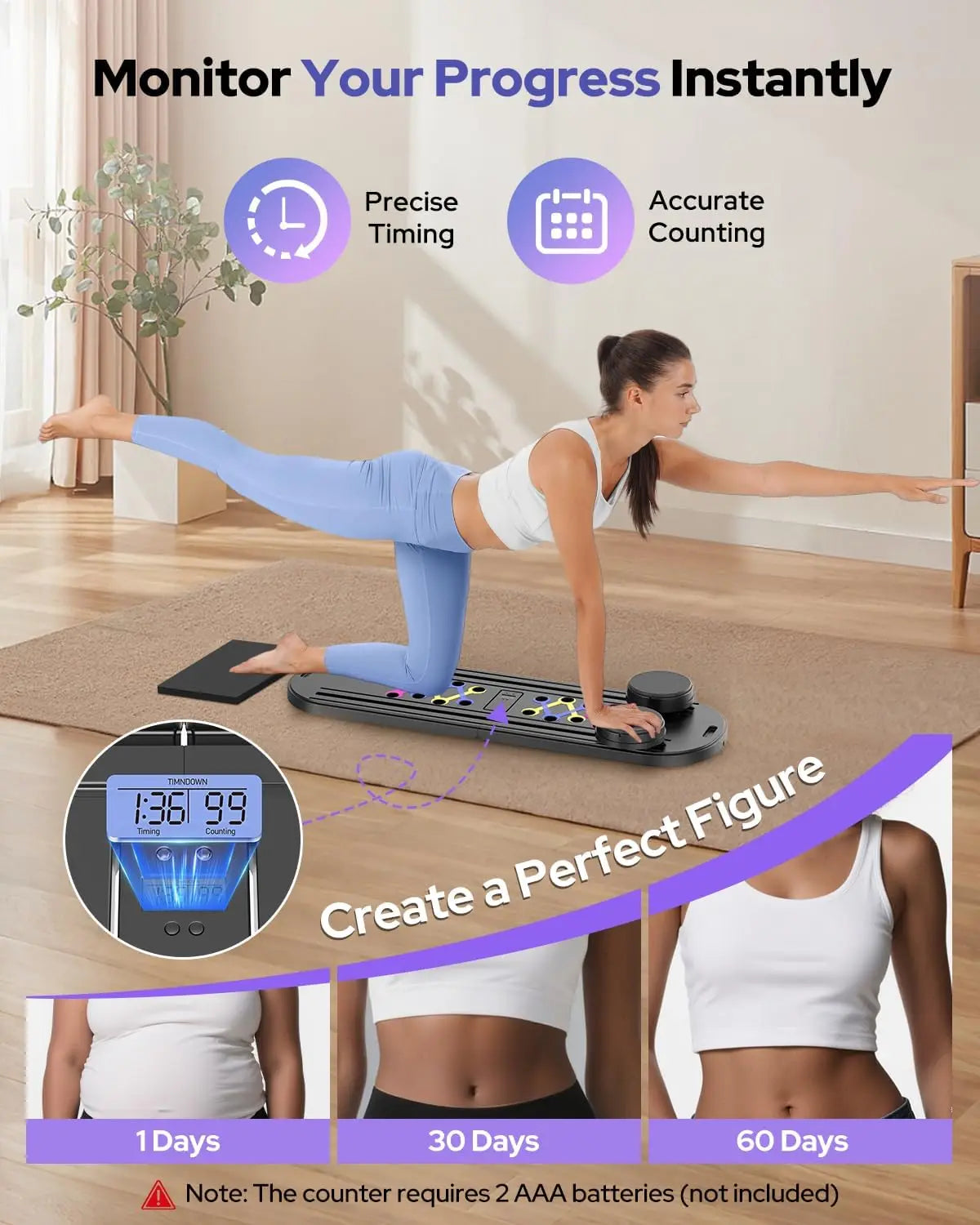 Pilates Board,Foldable Pilates Reformer Set 7 in 1 Multi-Purpose pilates equipment Rayspace Portable Ab Core Trainer