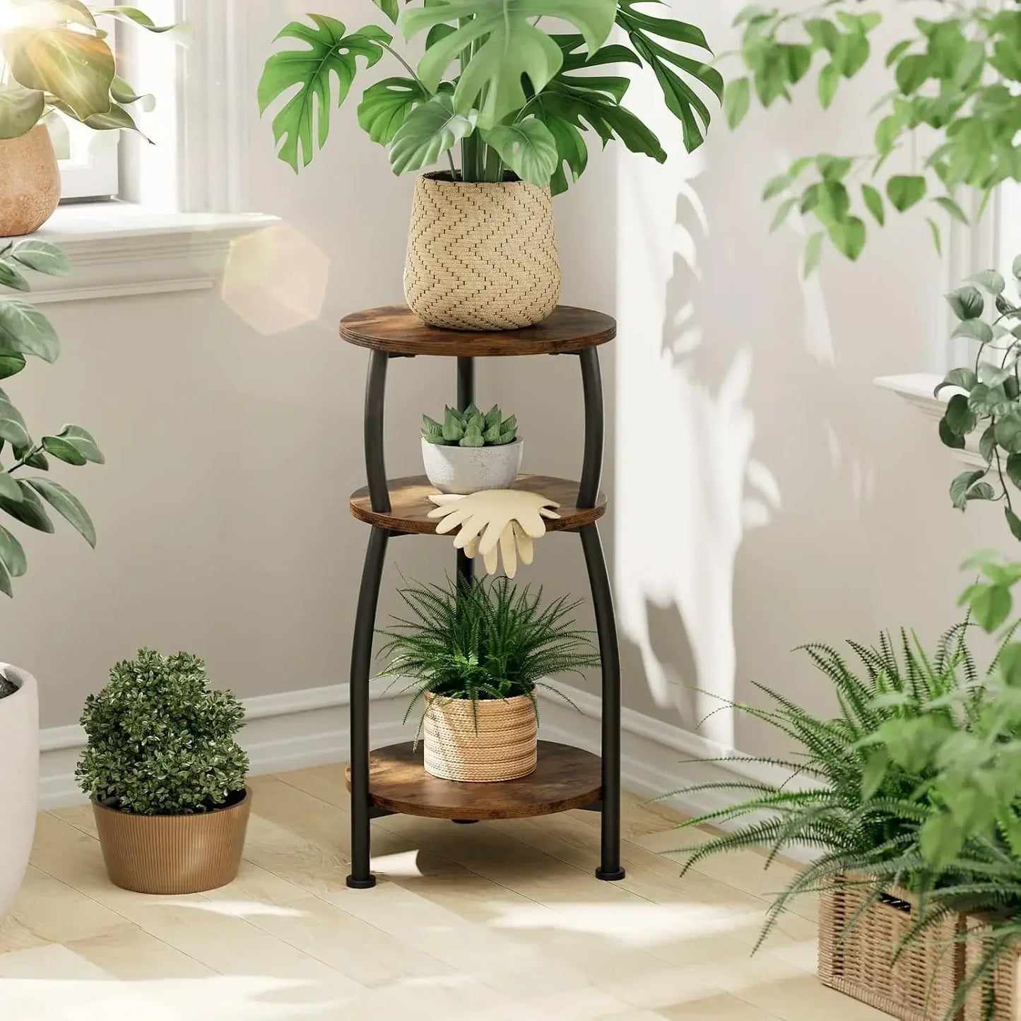 Small Round Side Table, 3-Tier End Table with Storage Shelf, Slim Coffee Table for Small Spaces, Industrial Sofa Table Used for