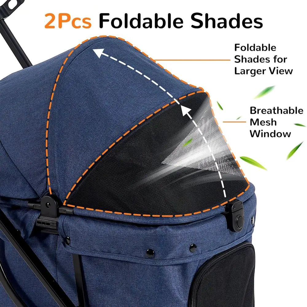 Stroller with Weatherproof Cover, All-Terrain 4-Wheel Cat & Dog Stroller with Adjustable Canopy, Foldable Dog Strollers with Sto