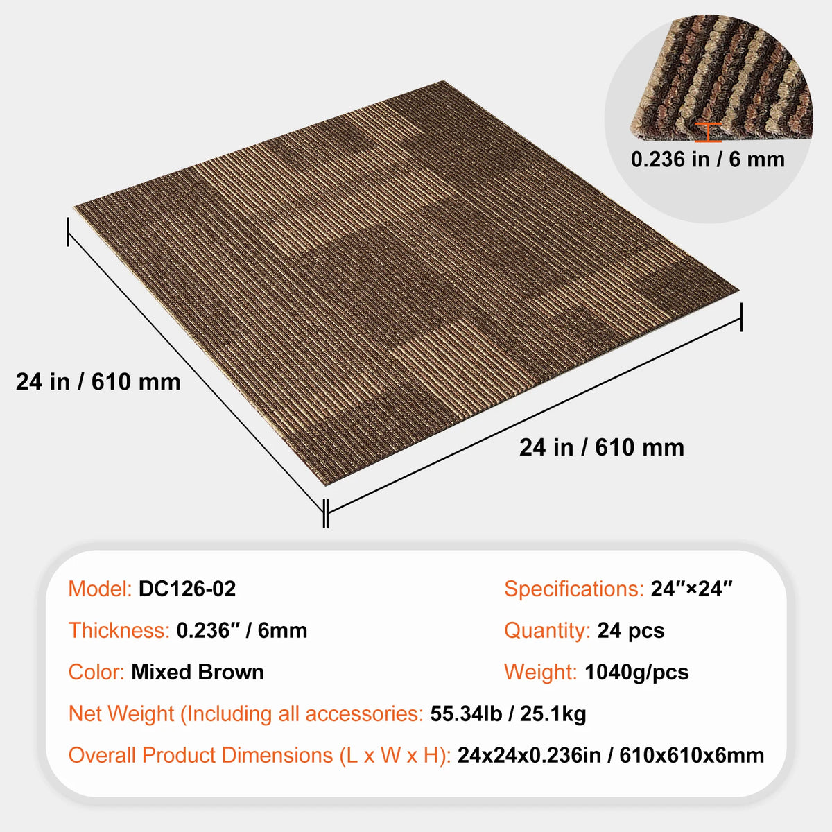 SucceBuy Carpet Tiles Reusable 24"x 24"Carpet Squares With Padding Attached Soft Padded Carpet Tiles Easy Install DIY for Bedroo