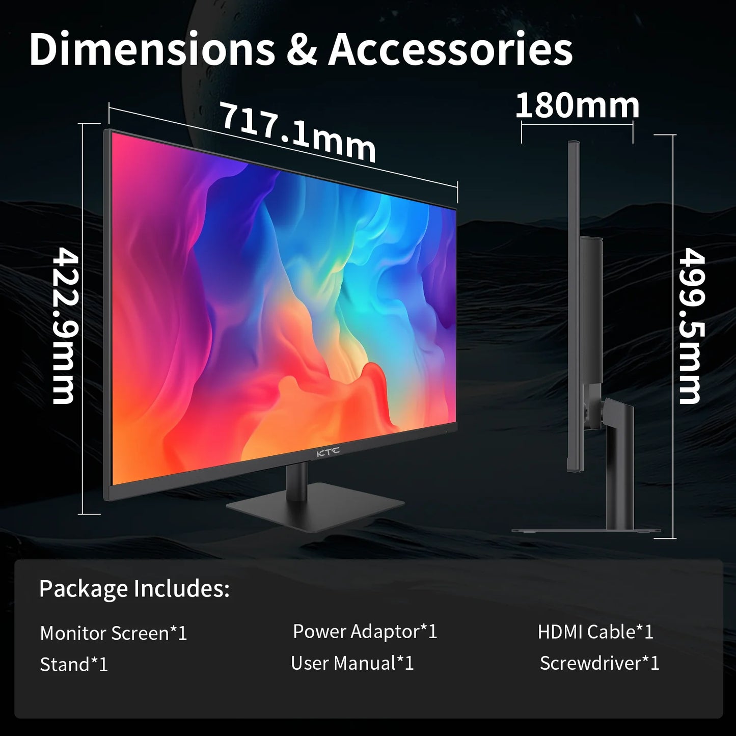 KTC 32 Inch 2K Computer Monitor, IPS 1440p Monitor with Ultra-Thin Bezels, HDR10, Freesync/G-sync, HDMI/DP Ports