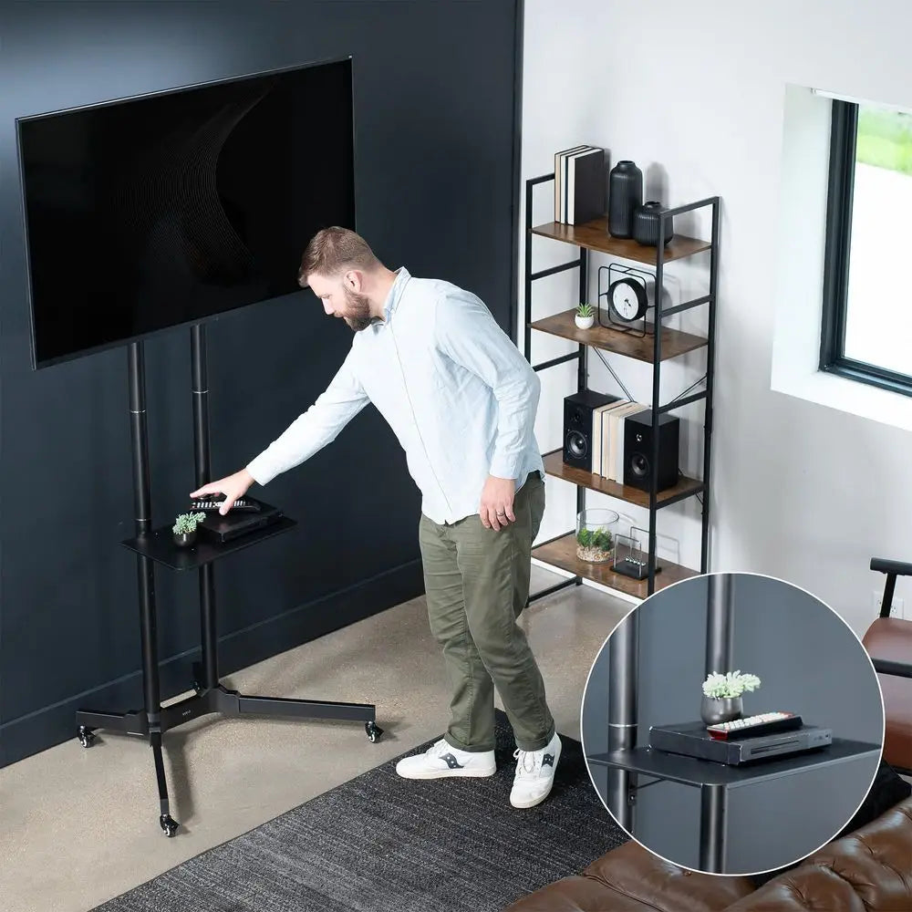 Tall TV Cart for 32 to 83 inch Screens up to 110 lbs, LCD LED OLED 4K Smart Flat and Curved Panels, Rolling Stand with Laptop D