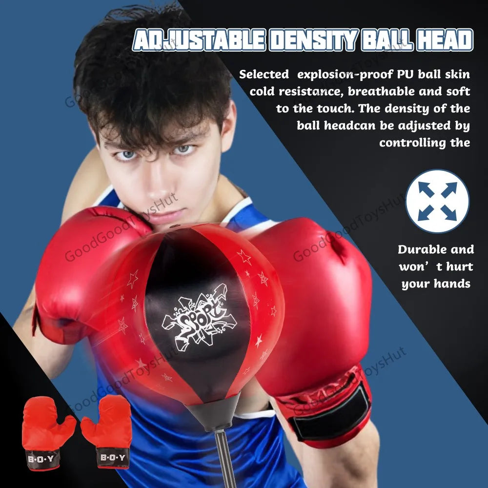Boxing Punching Ball with Adjustable Stand, Freestanding Punch Trainer for Indoor Outdoor Fitness Play