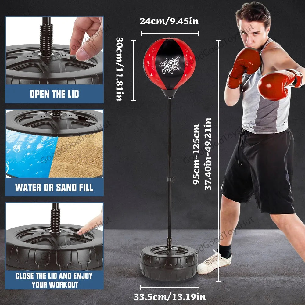 Boxing Punching Ball with Adjustable Stand, Freestanding Punch Trainer for Indoor Outdoor Fitness Play