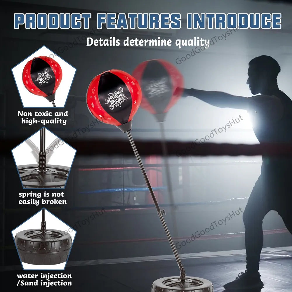 Boxing Punching Ball with Adjustable Stand, Freestanding Punch Trainer for Indoor Outdoor Fitness Play