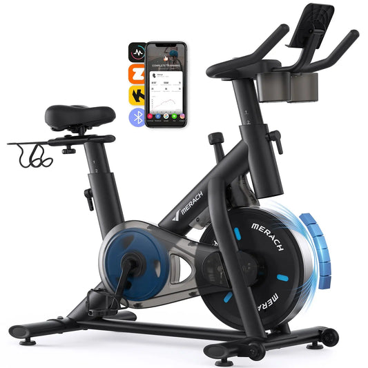 MERACH Exercise Bike Brake Pad/Magnetic Stationary Bike with Exclusive App Low Noise Indoor Cycling Bike with Fitness Courses