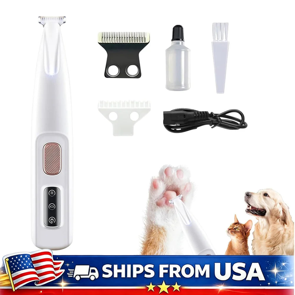 Cat Dog Paw Trimmer Rechargeable Pet Grooming Clippers with LED Light 18mm Precision Blade Low Noise for Paws Eyes Ears Face