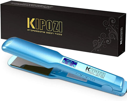 KIPOZI Professional Hair Straightener Titanium Flat Iron with Digital LCD Display Dual Voltage Instant Heating Curling Iron Gift