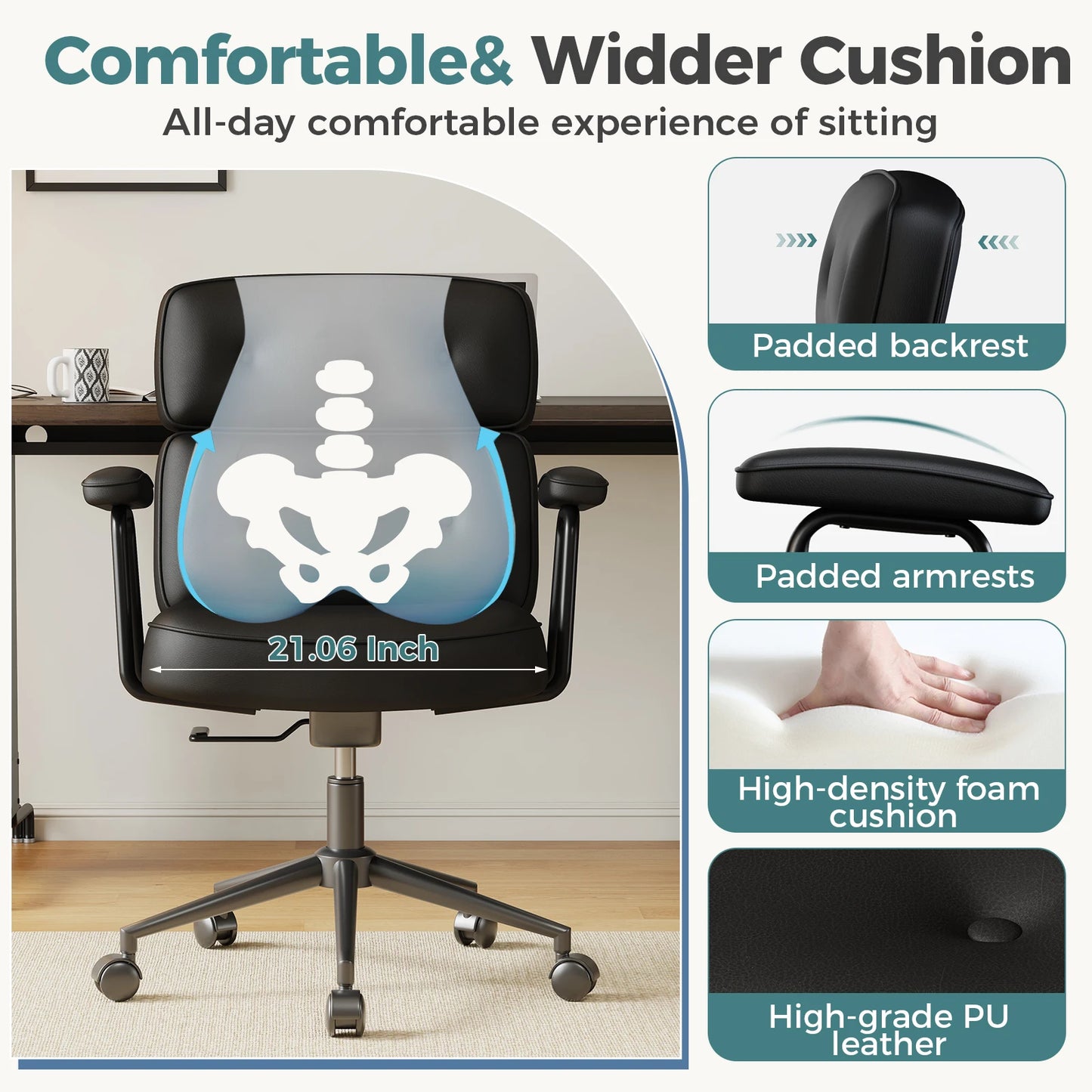 MCQ Ergonomic Home Office Chair Gaming Computer Chair with Lumbar Support Adjustable Height Rolling Swivel Armrests Chair