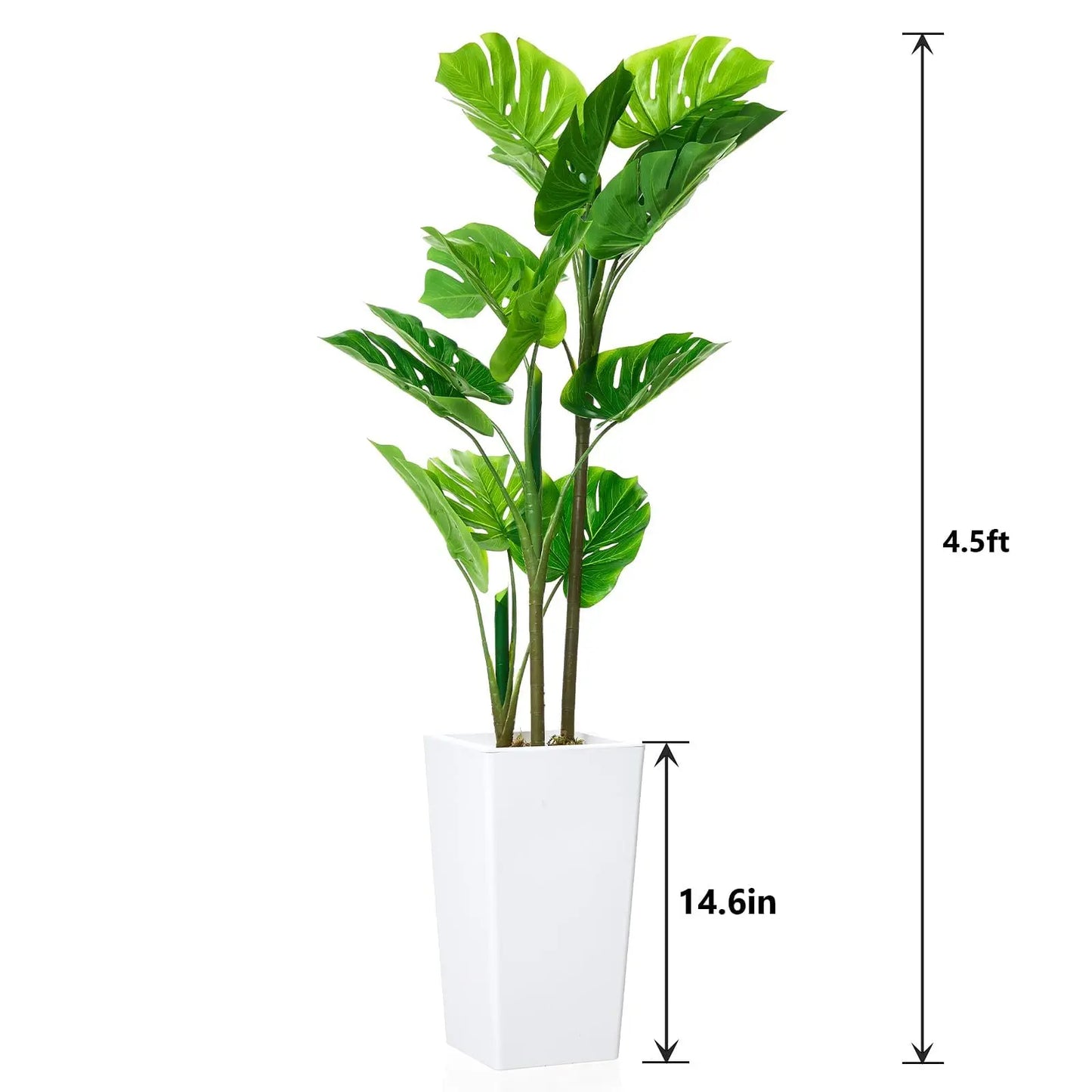 4.5FT Artificial Monstera Plant Tree with Tall White Planter, Fake Floor Plants, Faux Tropical Palm Tree for Home Office Porch