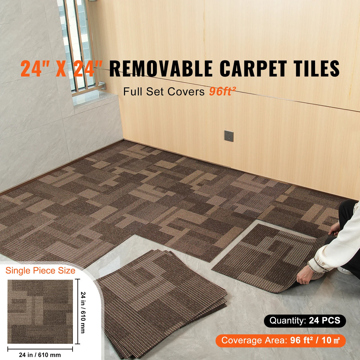 SucceBuy Carpet Tiles Reusable 24"x 24"Carpet Squares With Padding Attached Soft Padded Carpet Tiles Easy Install DIY for Bedroo