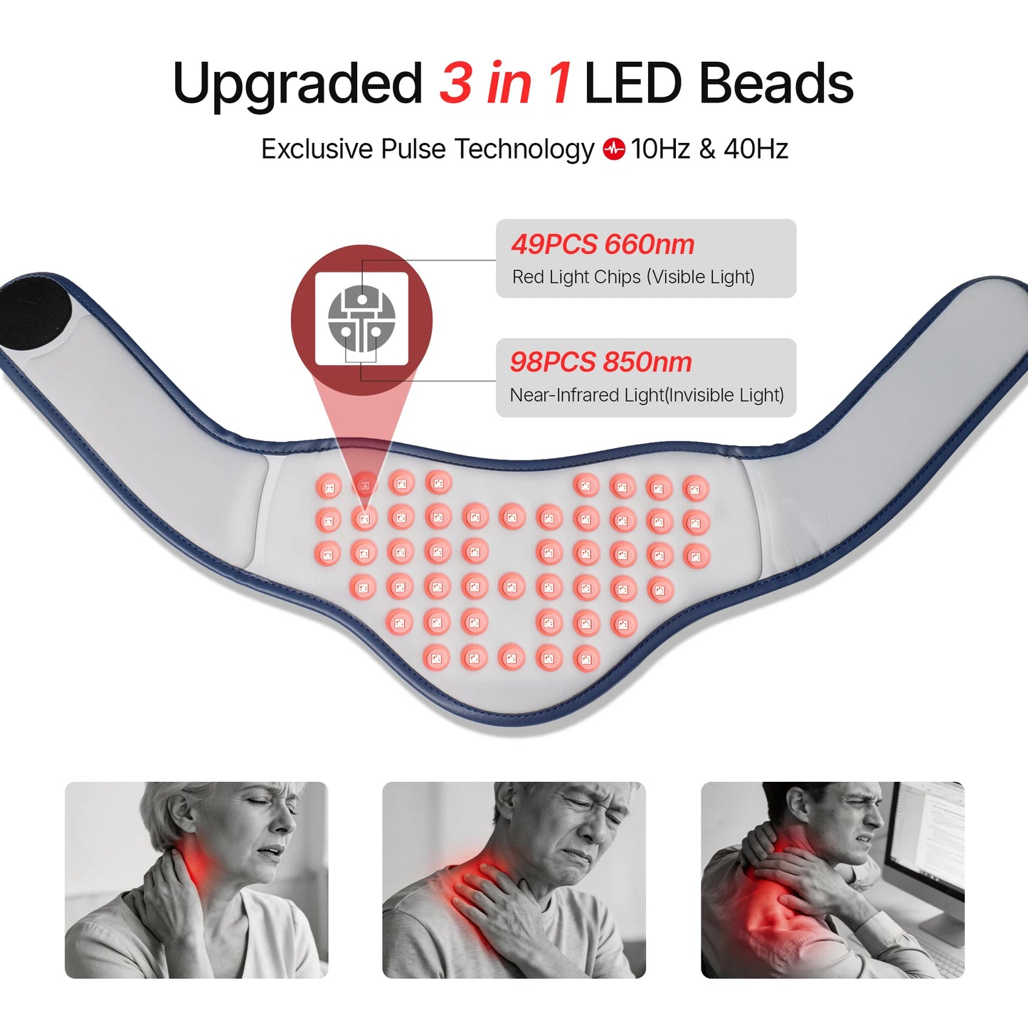 Hello Face L1 Portable Neck Pain Relief Device – 147 LED Red & Near-Infrared Light , 10Hz/40Hz Pulse Technology, 3000mAh Battery