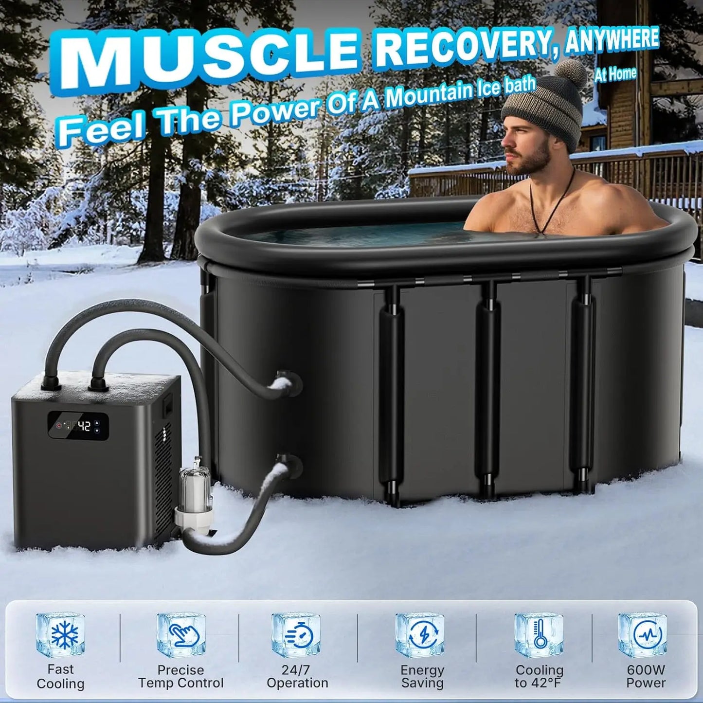 Ice Bath Chiller Cold Plunge Tub Kit 1 3 HP Cold Plunge Chiller with External Filter Pump 148Gal Ice Pod XXL Cold Plunge Tub