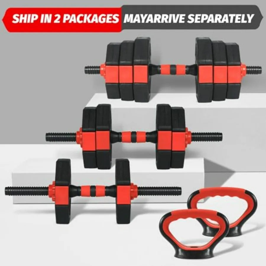 4-in-1 Octagonal Adjustable Dumbbell Set 66 Lbs Converts to Barbell Kettlebell Push-Up Stand Home Gym Free Wghts for Men Women