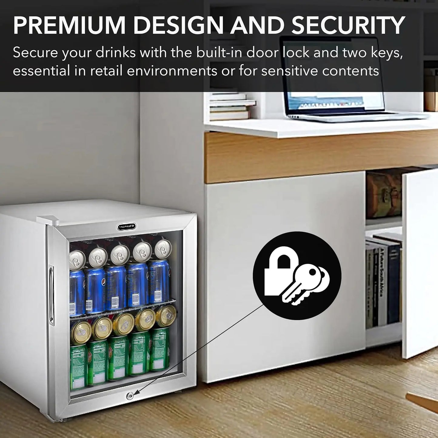 Double-Layer Glass Door Beverage Refrigerator, 68-Can 1.6 Cu Ft Freestanding Drink Mini Fridge, Stainless Steel