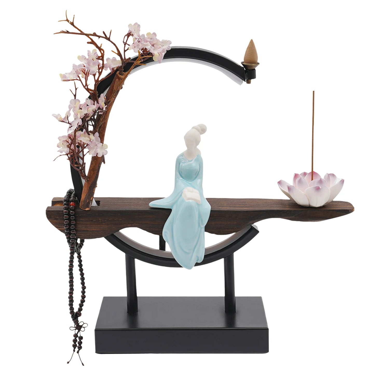 Incense Burner Backflow Waterfall Smoke Censer Holder W/ Light Resin Durable For Home Meditation Feng Shui Quiet Decorative Use