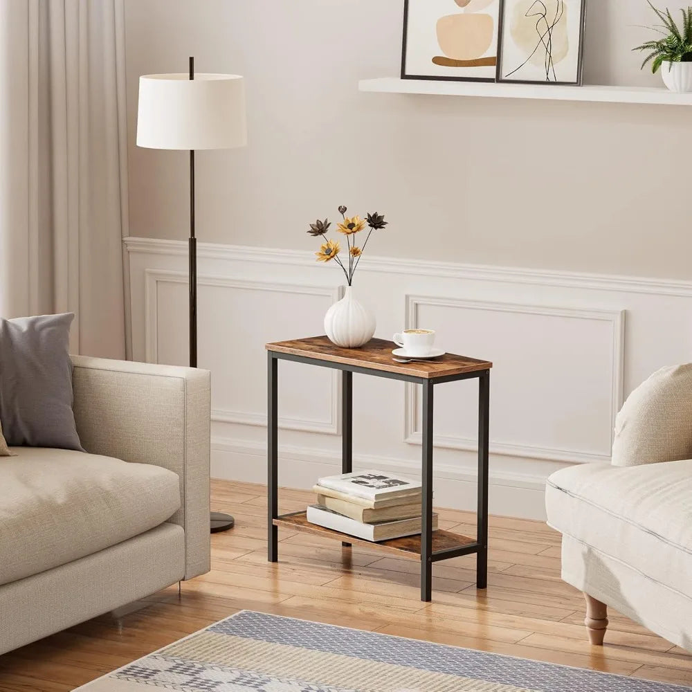 HOOBRO Wedge End Table, Recliner Wedge Side Table with Storage, Industrial Triangle Accent Table for Small Space, Corner, Living