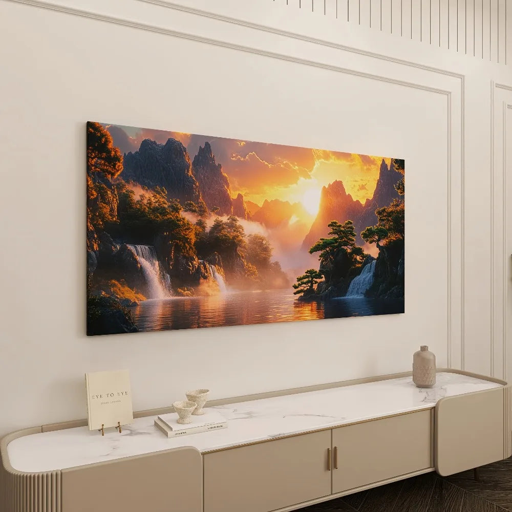 Sunset Landscape Canvas Art - Modern abstract nature print, 1.5 inch thick pine frame, perfect for interior decoration, wall art