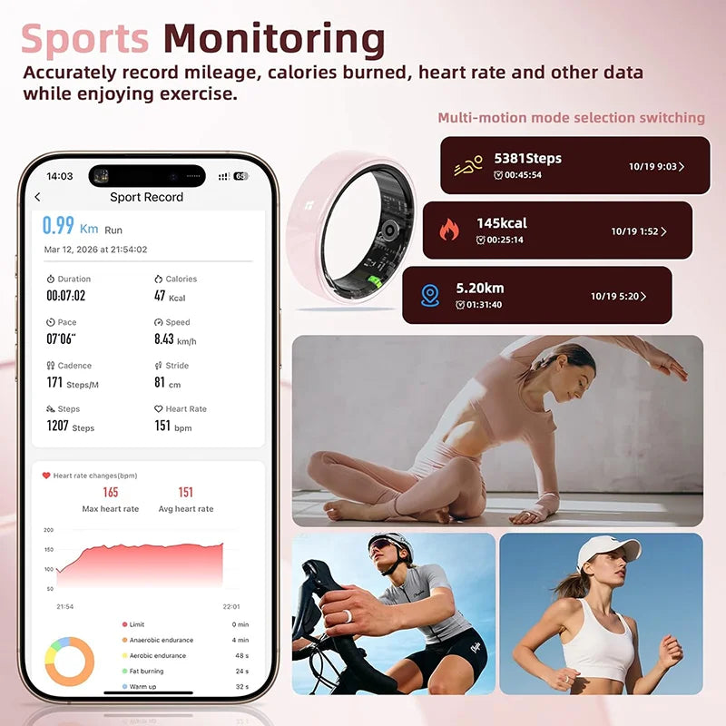Fashion Ceramics Smart Ring with Charging Case，Health & 24/7 Sleep Monitoring，IP68 Water，Multi-sport Modesproof，