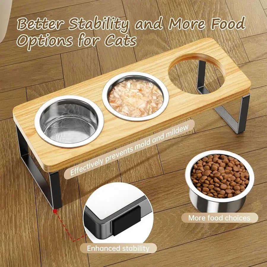 Pack Elevated Cat Bowls with 3 Stainless Steel Bowls 10 Tilted AntiVomiting Raised Cat Food Bowl for Small Cats and Puppies Pet
