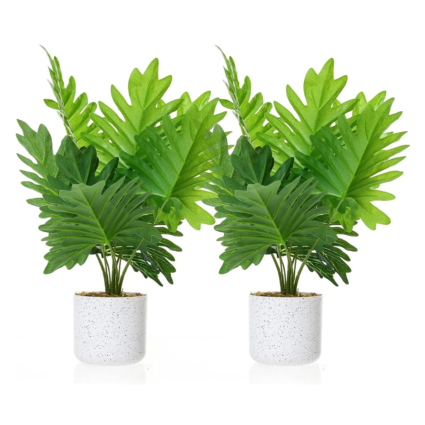 2Pcs Fake Plants in Pot, 17.7" Faux Green Bonsai Tree with Realistic Leaves, Decorative Artificial Plant Indoor for Home Office