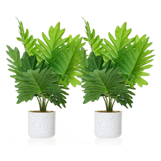 2Pcs Fake Plants in Pot, 17.7" Faux Green Bonsai Tree with Realistic Leaves, Decorative Artificial Plant Indoor for Home Office