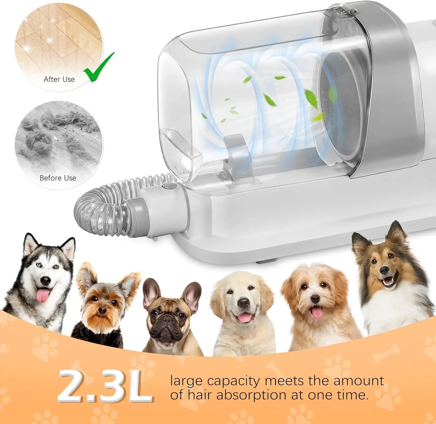 Pet Grooming Vacuum with 2.3L Dust Cup, 5 Tools for Dog Cat Hair Removal, Low Noise