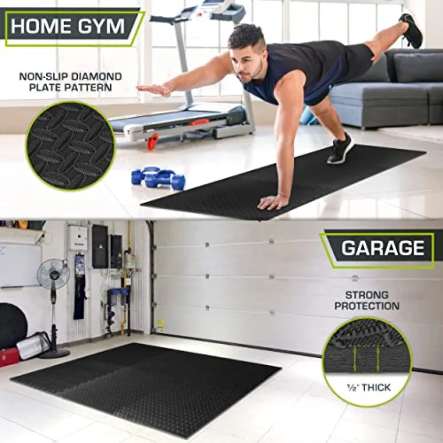 Exercise Puzzle Mat ½-inch, EVA Interlocking Foam Floor Tiles for Home Gym, Workout Equipment, Play Areas,,24 SQ Feet - 6 Tiles