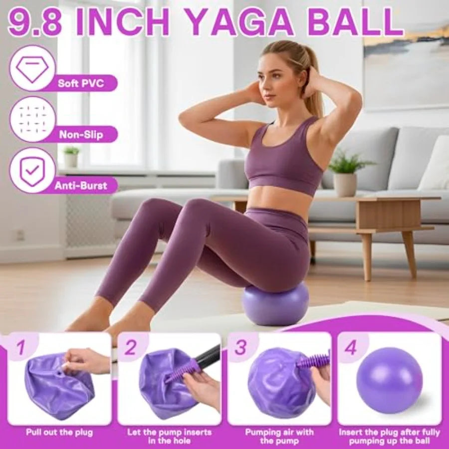 Pilates Ring Ball Equipment Kit - 27Pcs, 12" and 14" Magic Circle Workout Rings, 9.8" Exercise Balls, Workout Cards, Resistance