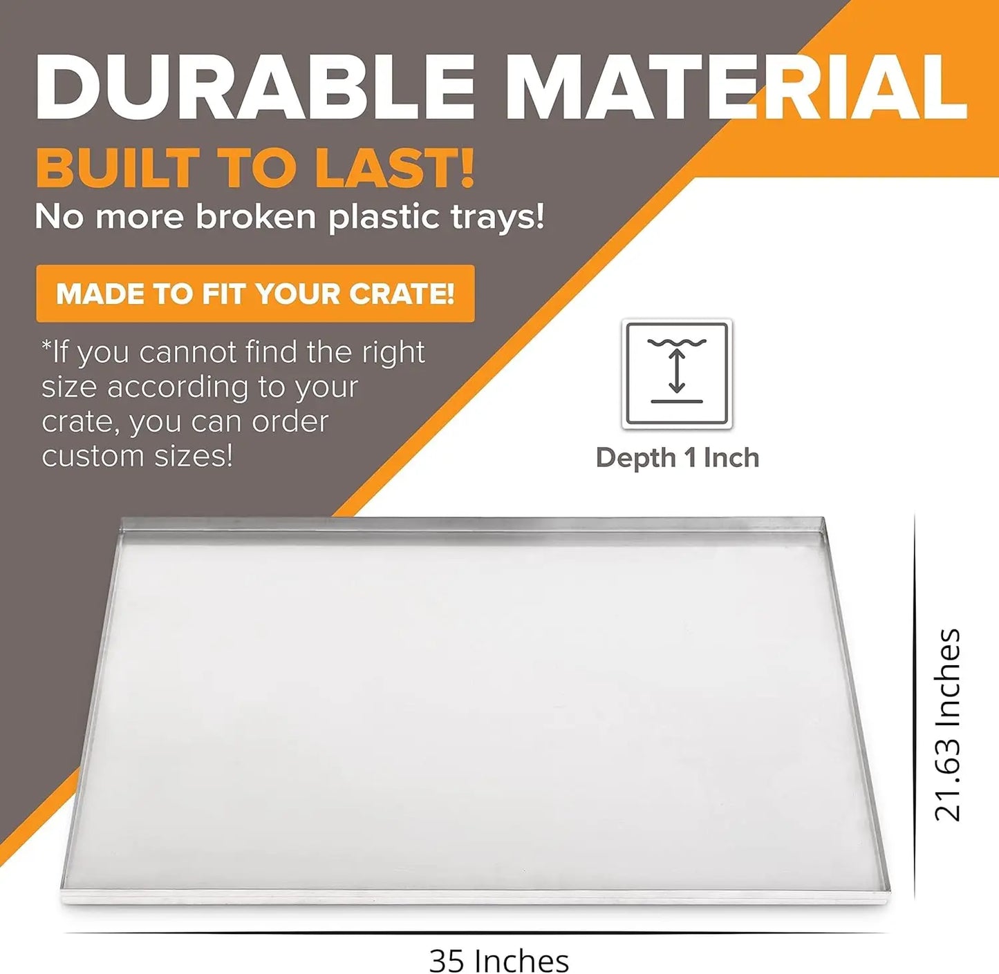 35x21.63 Inch Metal Dog Crate Pan Chew Proof Leakproof Pet Kennel Tray Durable Galvanized