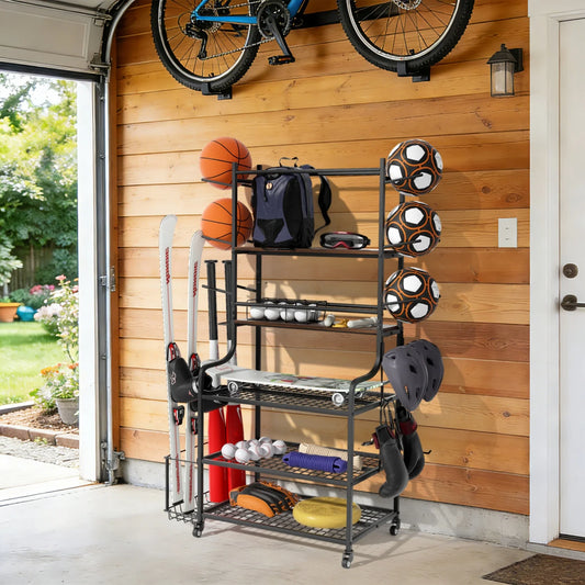 Movable Workout Storage Racks Yoga Mat Storage Stand with Wheels for Dumbbells, Kettlebells Storage Rack