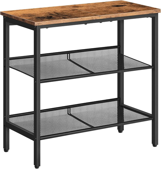 3-Tier Narrow Side Table with Adjustable Shelves for Small Spaces, Rustic Brown and Black