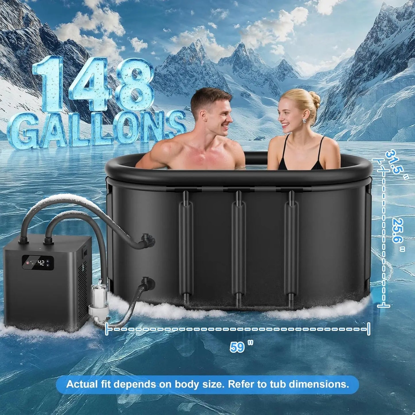 Ice Bath Chiller Cold Plunge Tub Kit 1 3 HP Cold Plunge Chiller with External Filter Pump 148Gal Ice Pod XXL Cold Plunge Tub