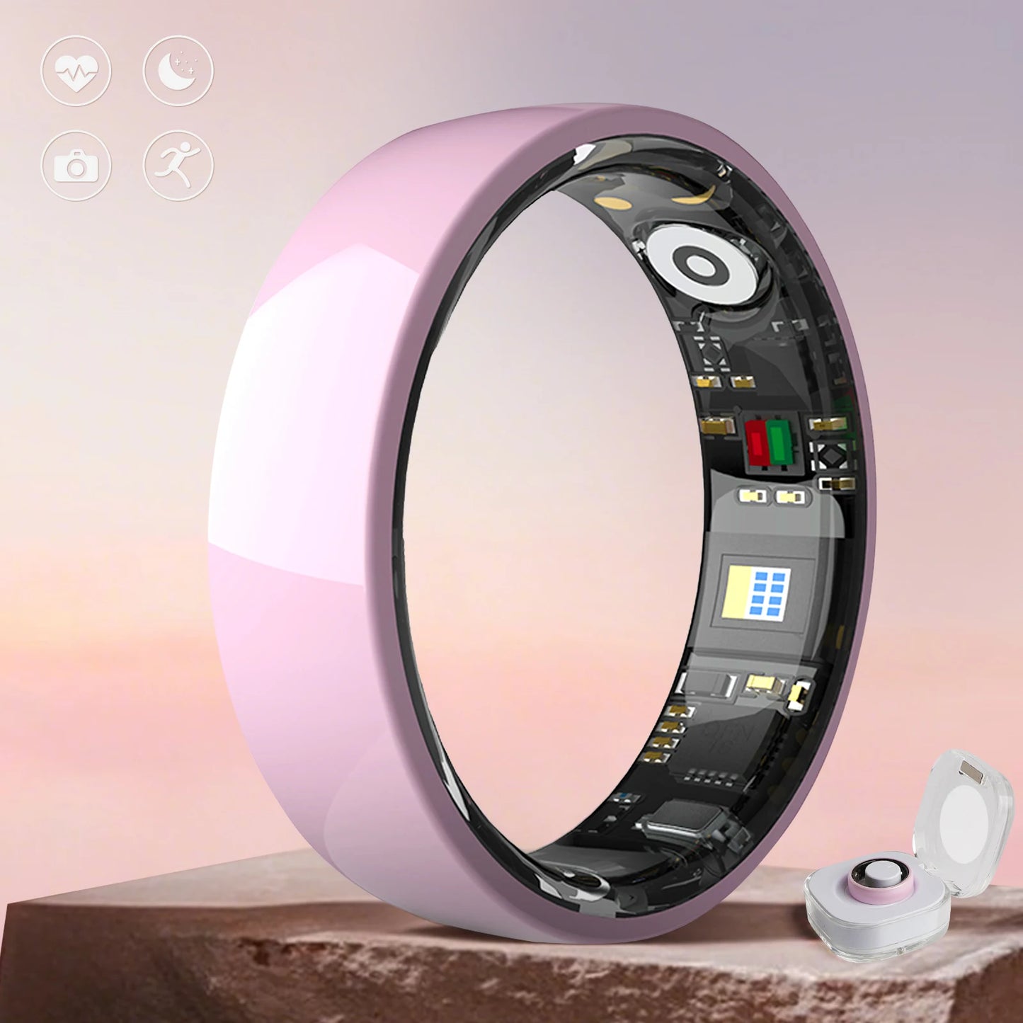 Fashion Ceramics Smart Ring with Charging Case，Health & 24/7 Sleep Monitoring，IP68 Water，Multi-sport Modesproof，