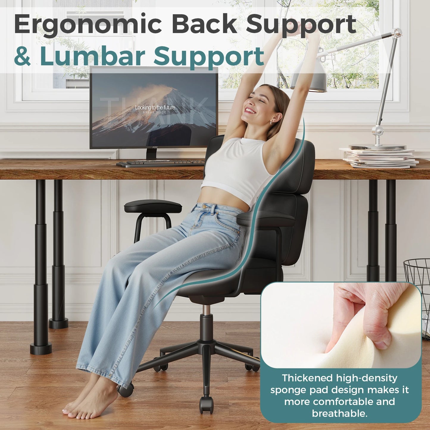 MCQ Ergonomic Home Office Chair Gaming Computer Chair with Lumbar Support Adjustable Height Rolling Swivel Armrests Chair