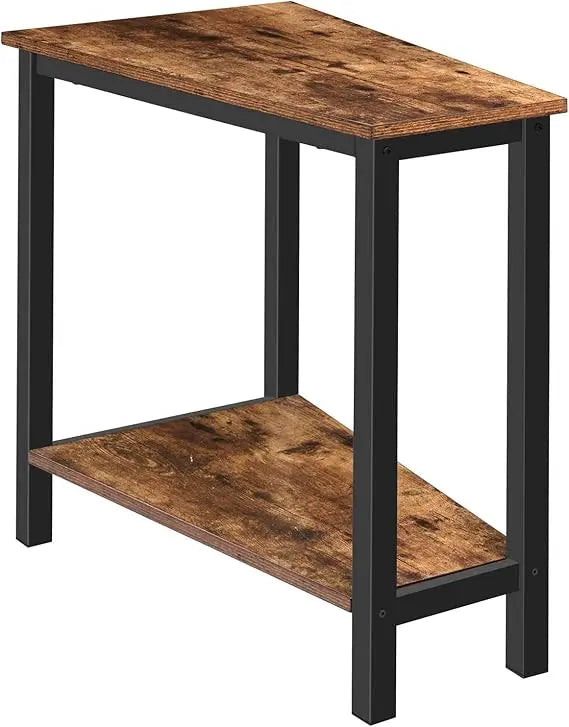 HOOBRO Wedge End Table, Recliner Wedge Side Table with Storage, Industrial Triangle Accent Table for Small Space, Corner, Living