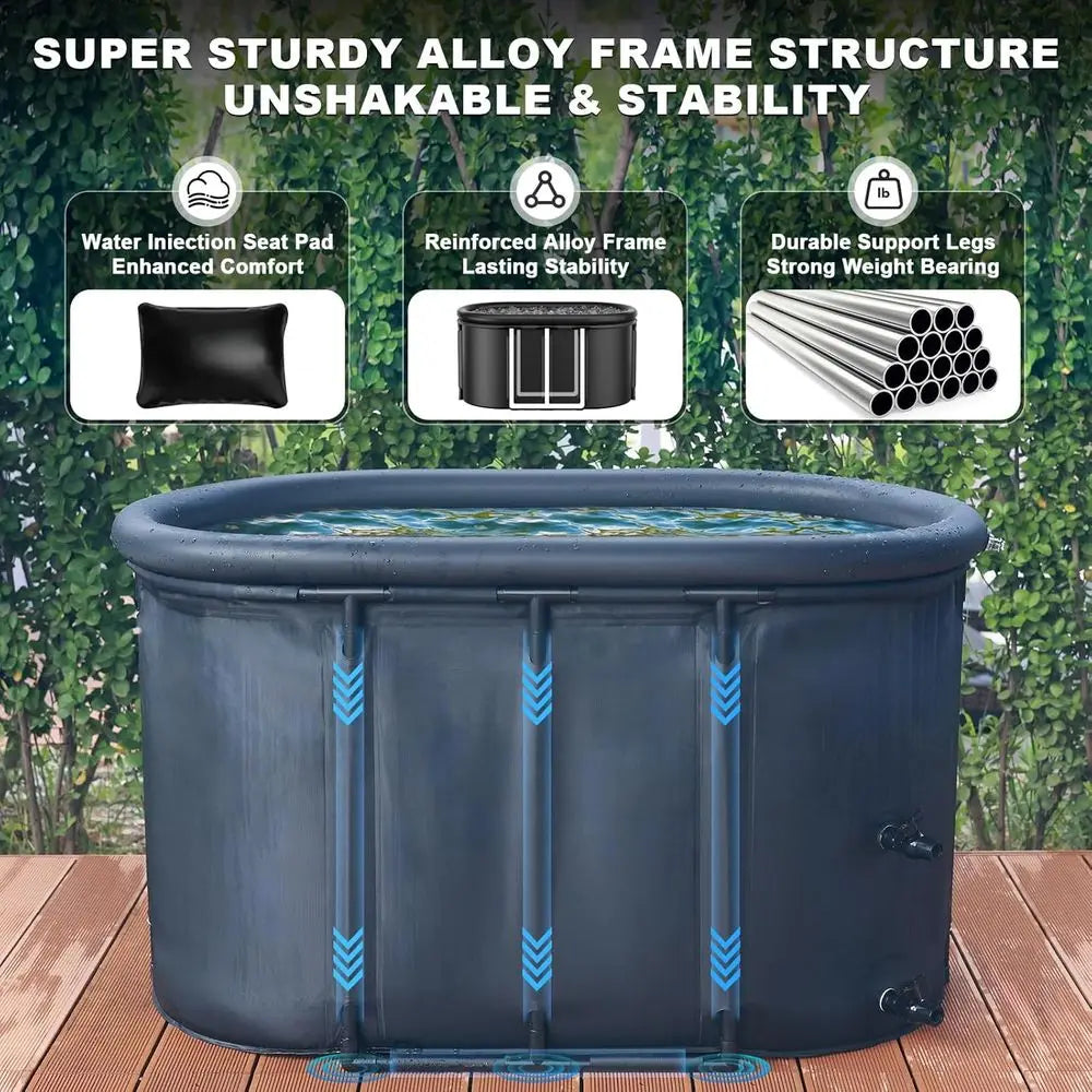 Upgraded 148Gal XXL Oval Ice Bath Tub for Athletes, 7 Layered Portable Cold Plunge Tub with Insulated Lid and Travel Bag, Inflat