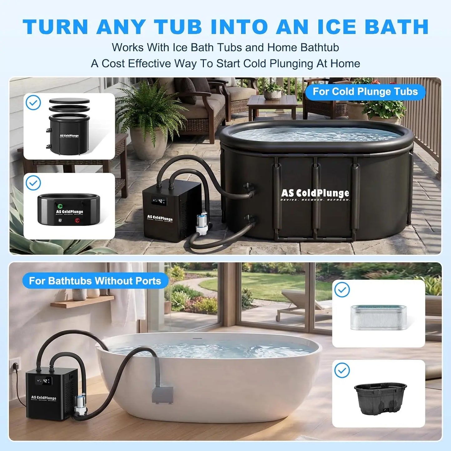 Ice Bath Water Chiller for Cold Plunge Tubs 1 3 HP Upgraded Cold Plunge Chiller with External Filter Water Pump Ideal for Cold