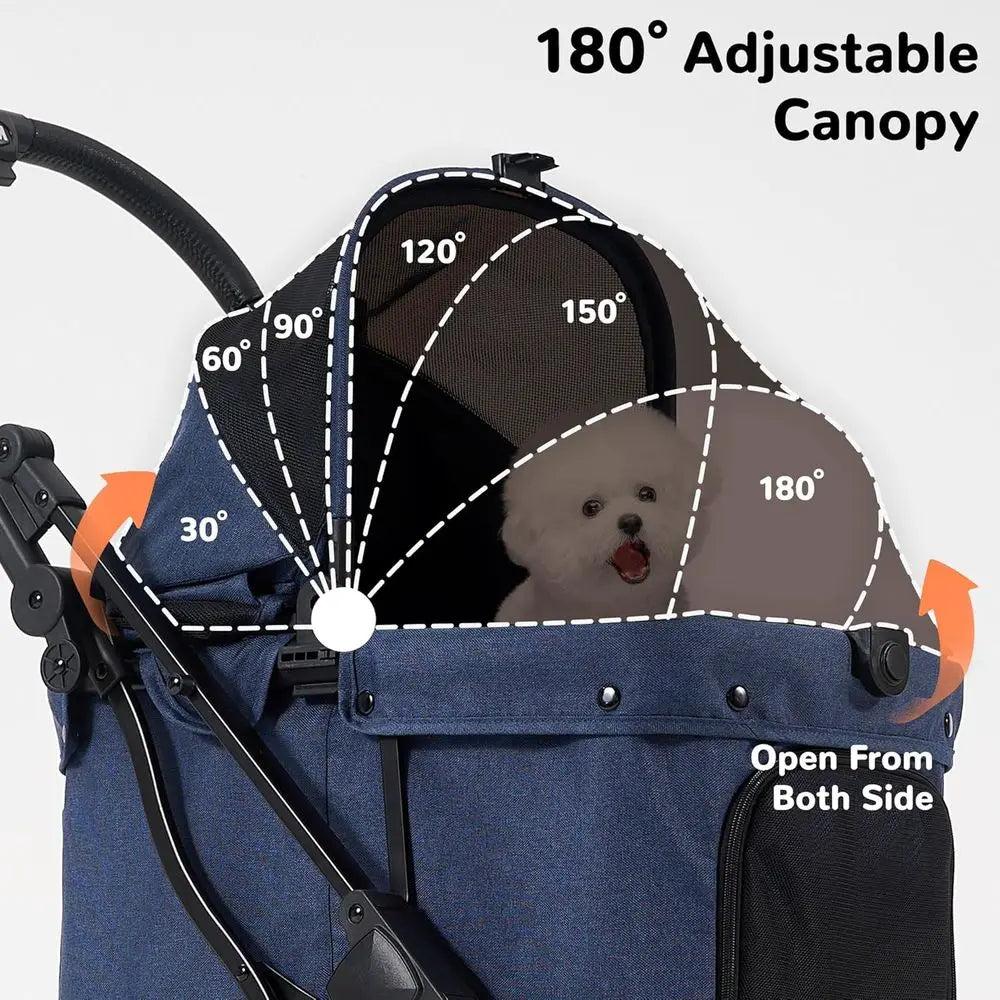 Stroller with Weatherproof Cover, All-Terrain 4-Wheel Cat & Dog Stroller with Adjustable Canopy, Foldable Dog Strollers with Sto